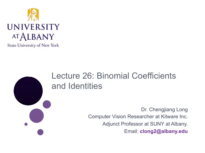 lecture 26 binomial coefficients and identities