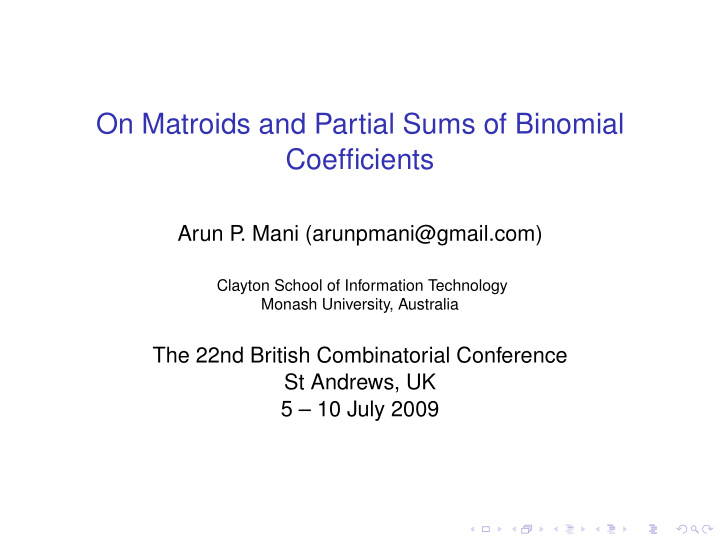 on matroids and partial sums of binomial coefficients