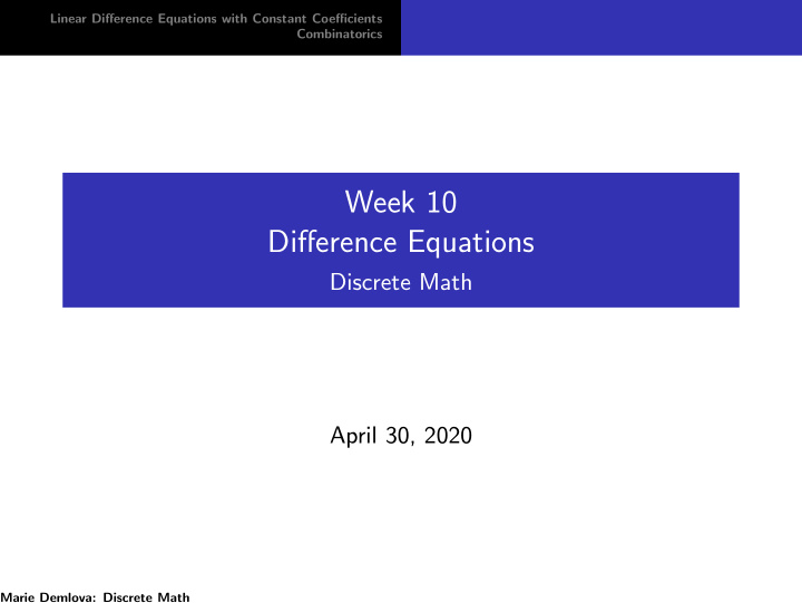 week 10 difference equations