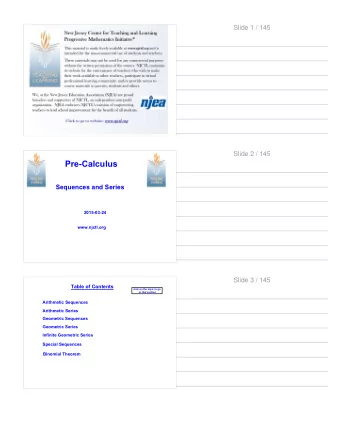 Pre-Calculus  Sequences and Series  2015-03-24  www.njctl.org  Slide 3 / 145  Table of Contents