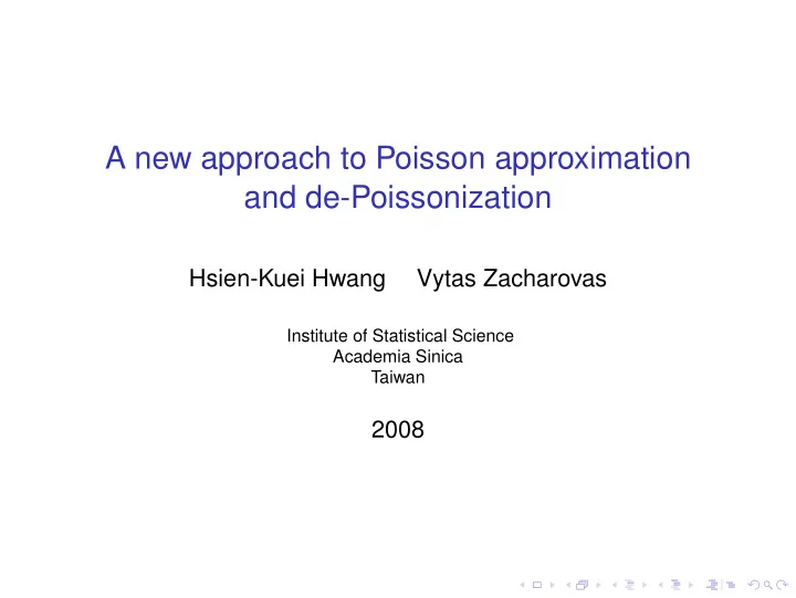 a new approach to poisson approximation and de