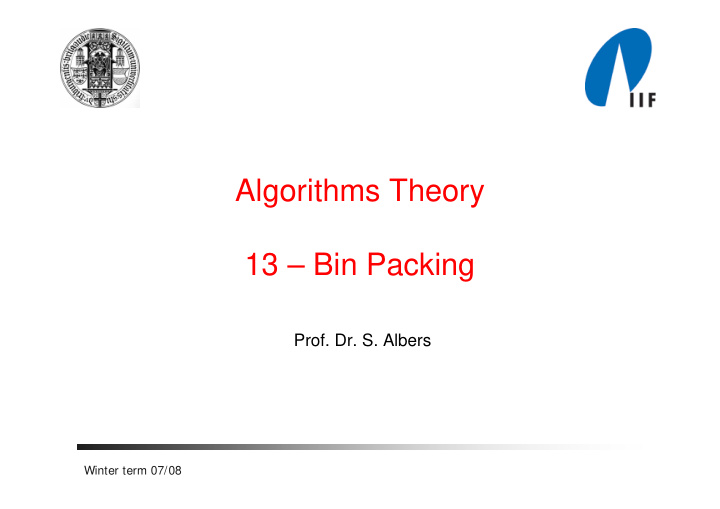 algorithms theory 13 bin packing