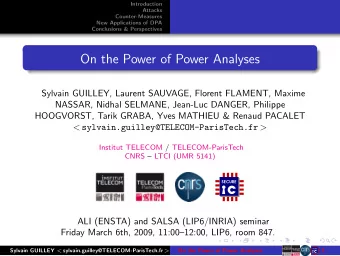 On the Power of Power Analyses  Sylvain GUILLEY, Laurent SAUVAGE, Florent FLAMENT, Maxime  NASSAR,