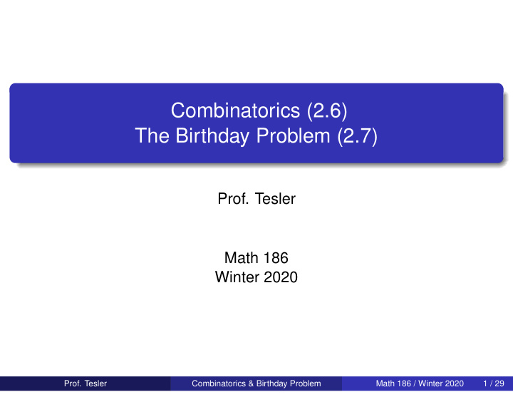 combinatorics 2 6 the birthday problem 2 7