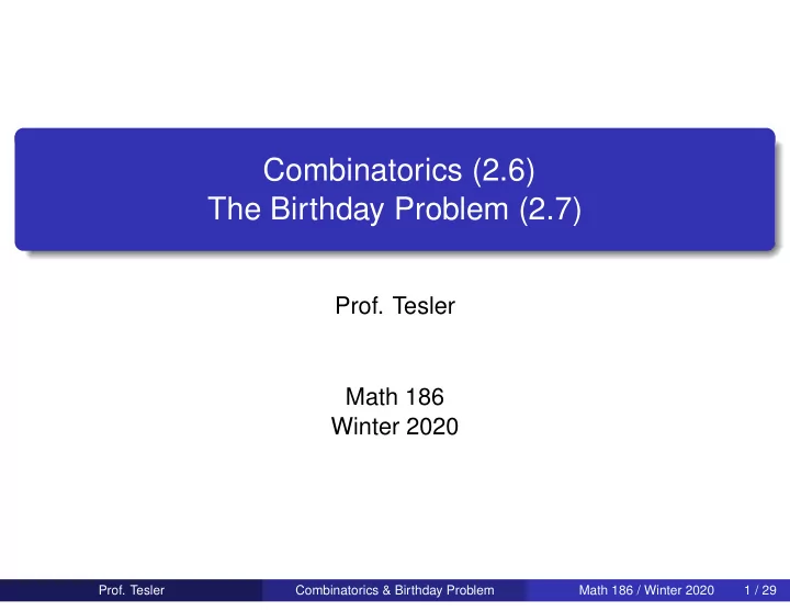 combinatorics 2 6 the birthday problem 2 7