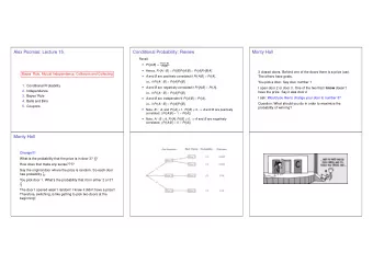 Alex Psomas: Lecture 15.  Conditional Probability: Review  Monty Hall  Recall:  Pr [ A | B ] =
