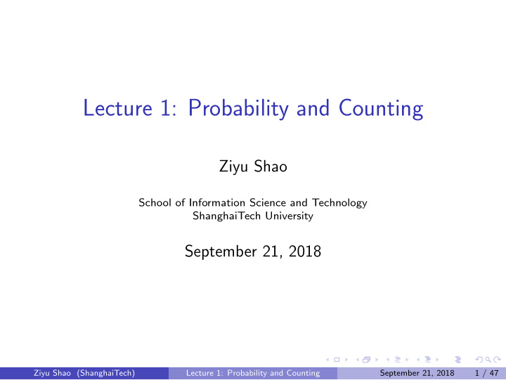 lecture 1 probability and counting