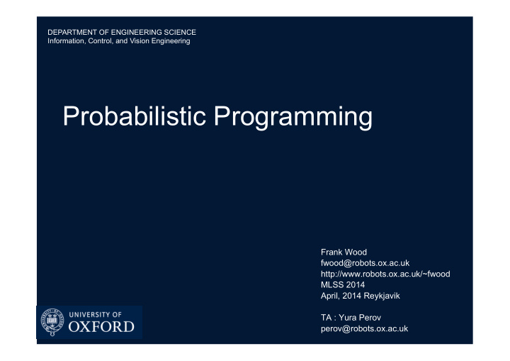 probabilistic programming frank wood fwood robots ox ac