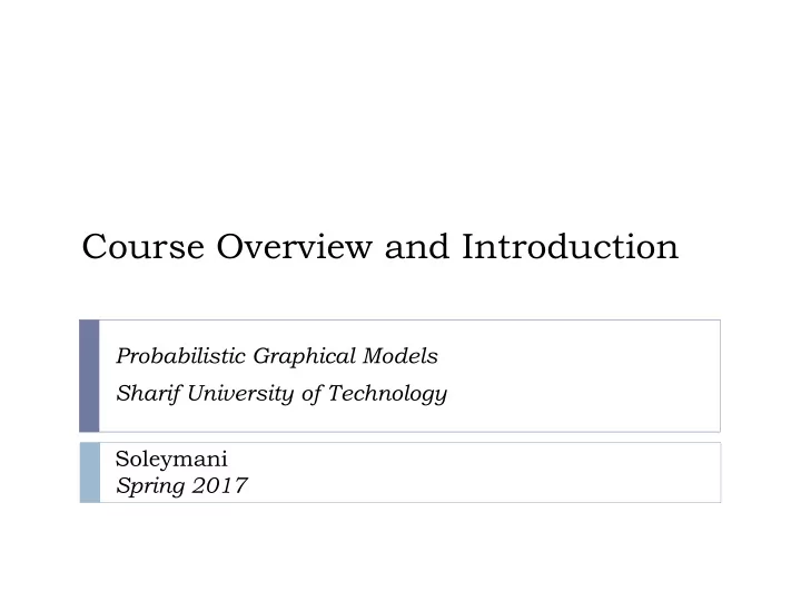 course overview and introduction