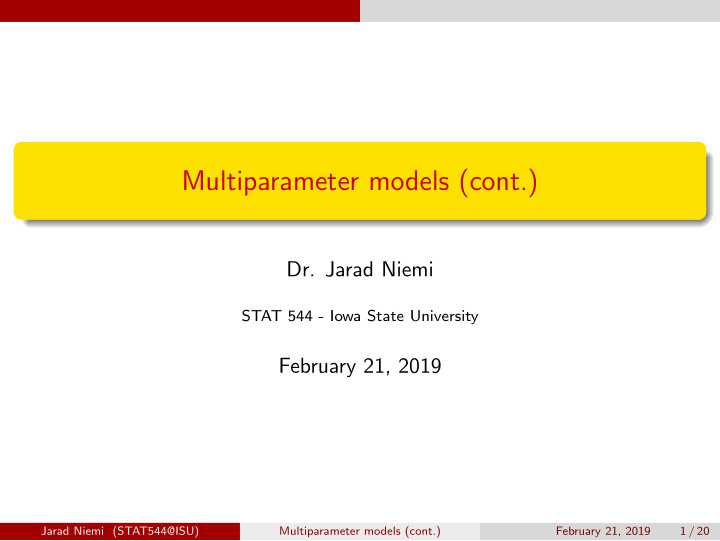 multiparameter models cont