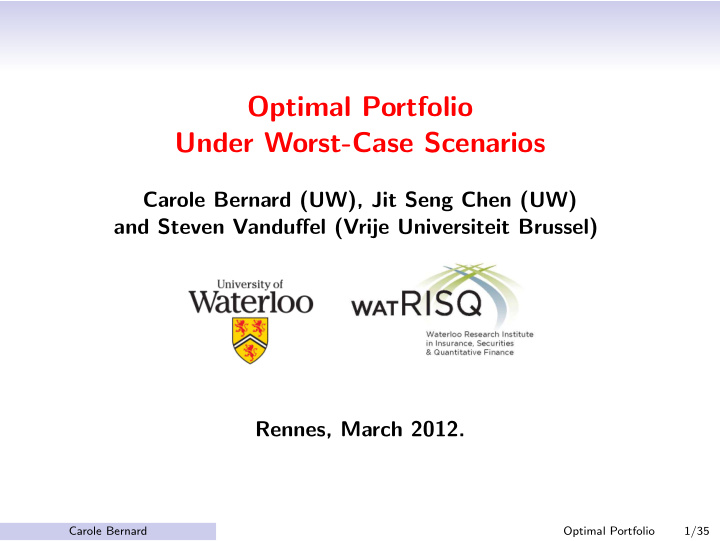 optimal portfolio under worst case scenarios
