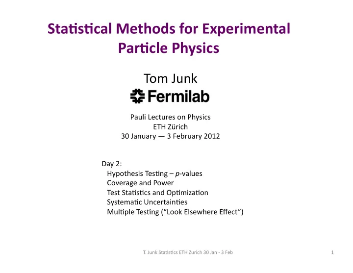 sta s cal methods for experimental par cle physics