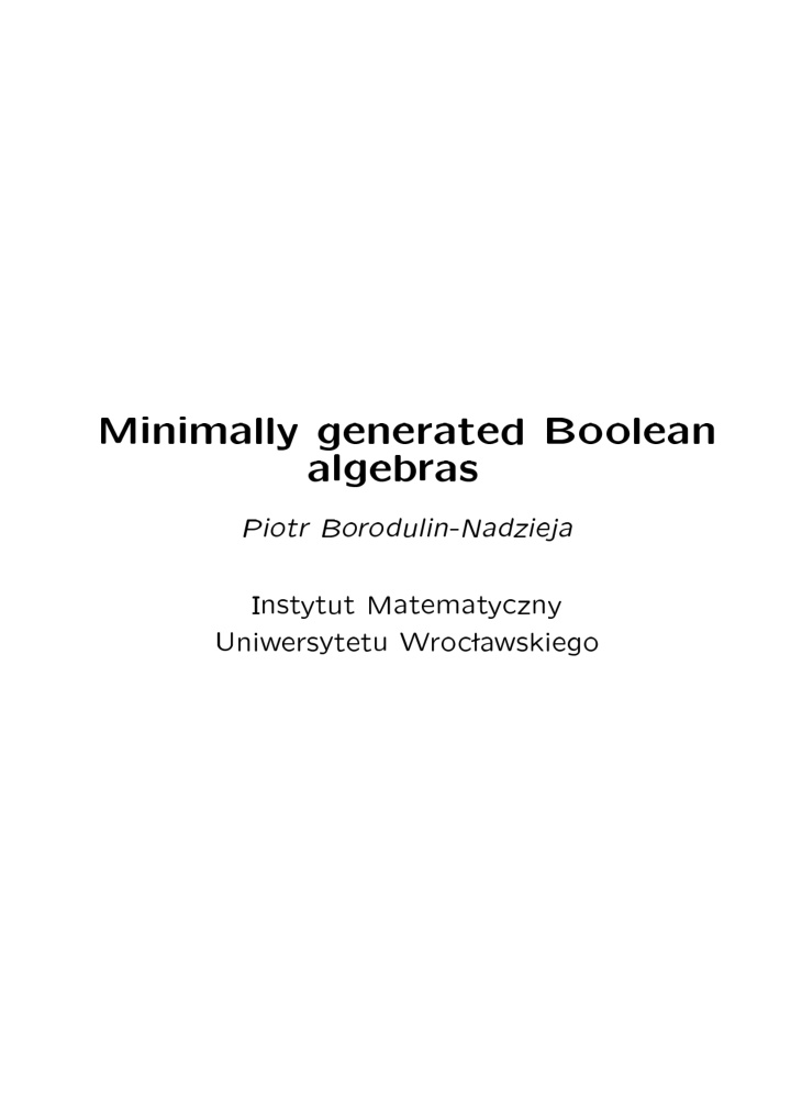 minimally generated bo olean algeb ras piotr bo ro dulin