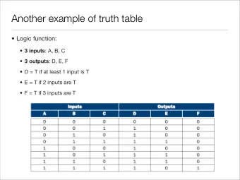 Another example of truth table   Logic function:  3 inputs : A, B, C  3 outputs : D, E, F