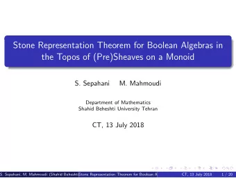 Stone Representation Theorem for Boolean Algebras in  the Topos of (Pre)Sheaves on a Monoid  S.
