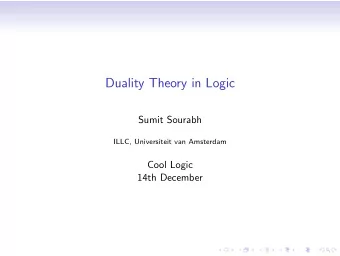 Duality Theory in Logic  Sumit Sourabh  ILLC, Universiteit van Amsterdam  Cool Logic  14th December
