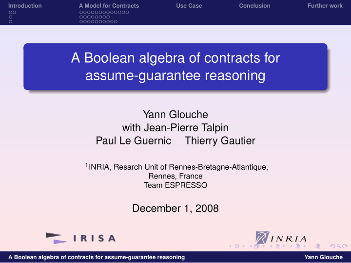a boolean algebra of contracts for assume guarantee
