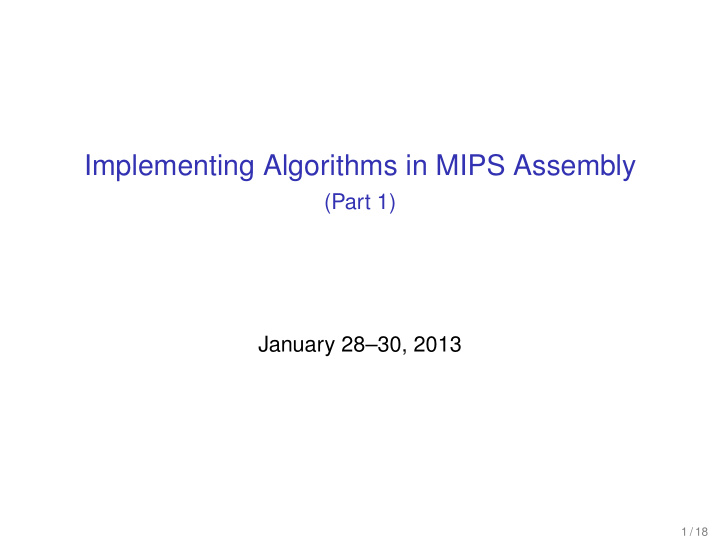 implementing algorithms in mips assembly