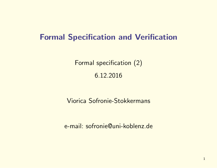 formal specification and verification