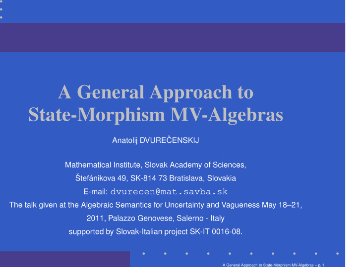 a general approach to state morphism mv algebras