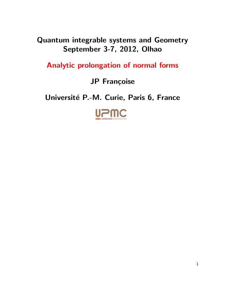 quantum integrable systems and geometry september 3 7