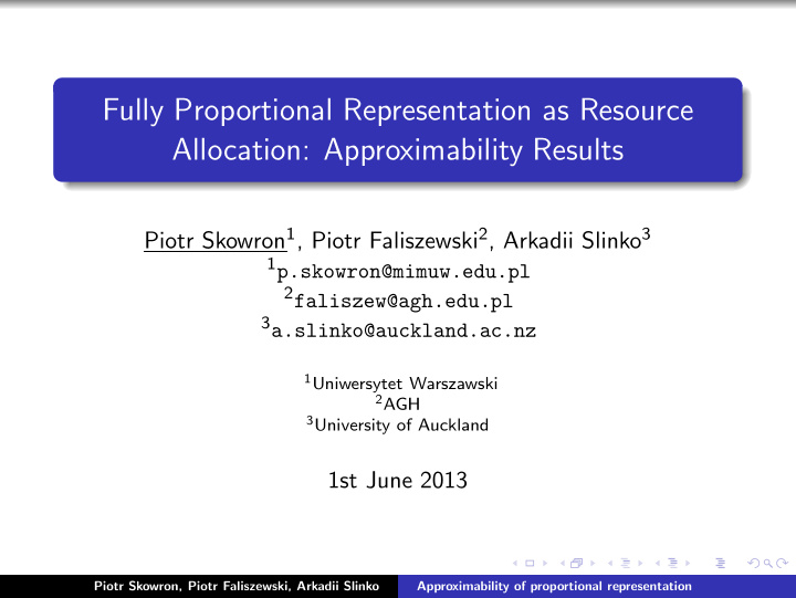 fully proportional representation as resource allocation