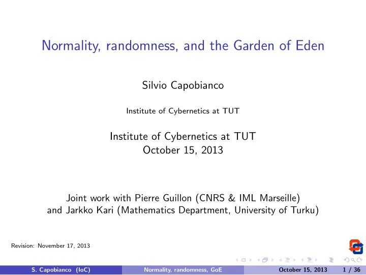 normality randomness and the garden of eden