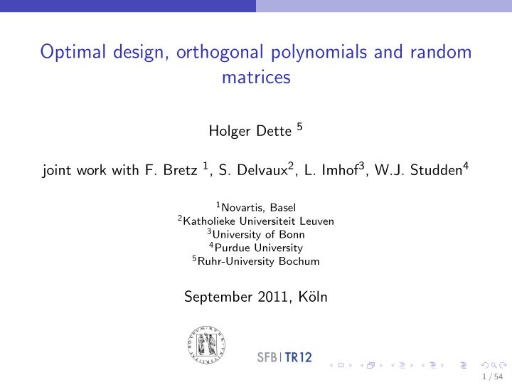 optimal design orthogonal polynomials and random matrices