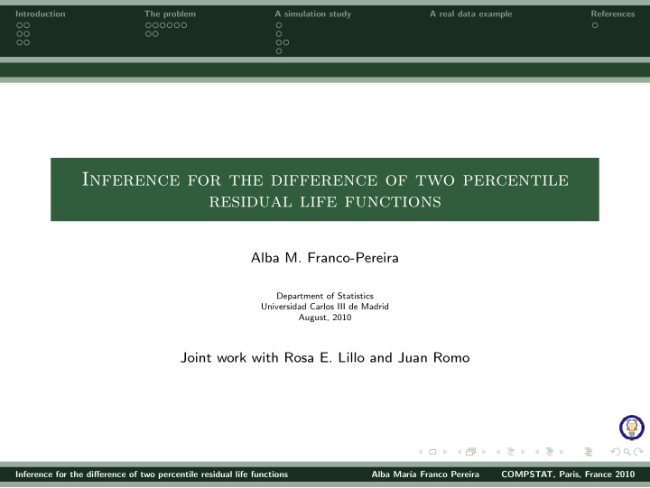 inference for the difference of two percentile residual