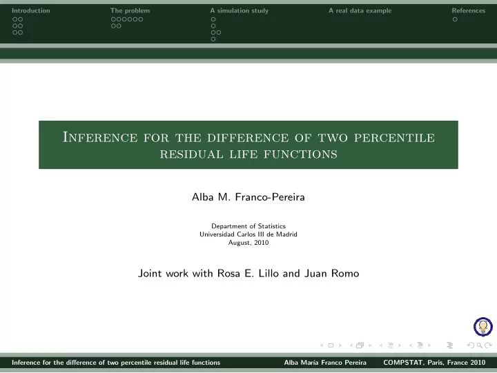 inference for the difference of two percentile residual