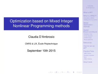 Optimization based on Mixed Integer  Dealing with nonconvexities  Global  Nonlinear Programming