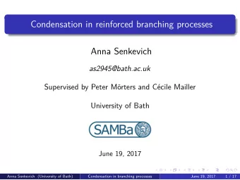 Condensation in reinforced branching processes  Anna Senkevich  as2945@bath.ac.uk  Supervised by