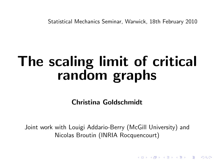 the scaling limit of critical random graphs