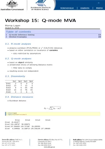 Workshop 15: Q-mode MVA  Murray Logan  August 6, 2016  Table of contents  1  Q-mode Inference
