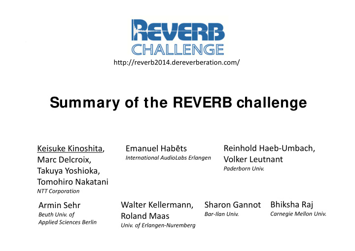 summary of the reverb challenge