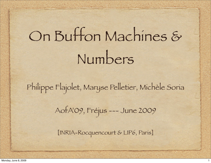 on buffon machines numbers