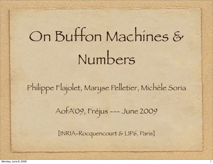 on buffon machines numbers