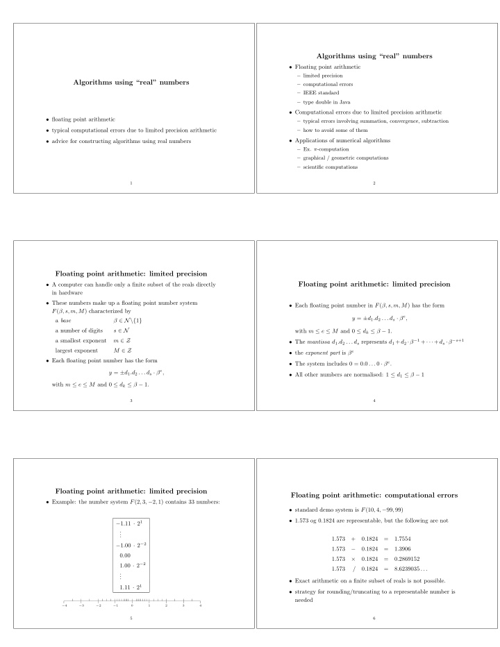 algorithms using real numbers