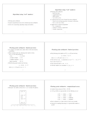 Algorithms using real numbers  Floating point arithmetic  limited precision  Algorithms