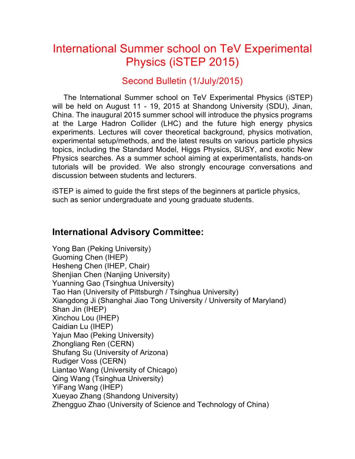 international summer school on tev experimental physics