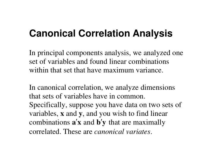 canonical correlation analysis