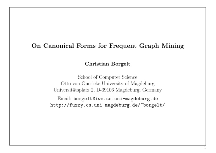on canonical forms for frequent graph mining