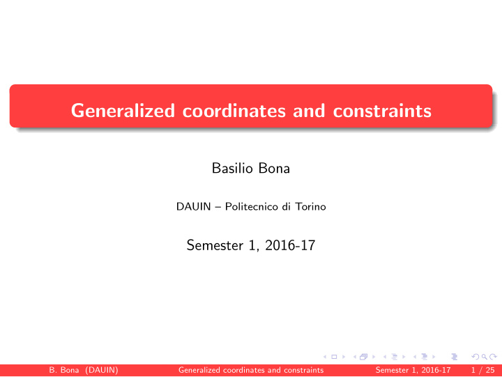 generalized coordinates and constraints