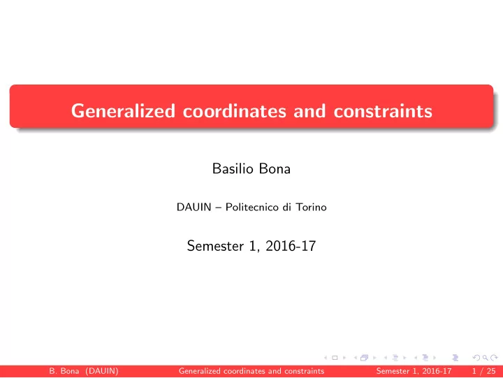 generalized coordinates and constraints