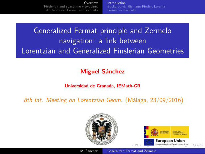 generalized fermat principle and zermelo navigation a