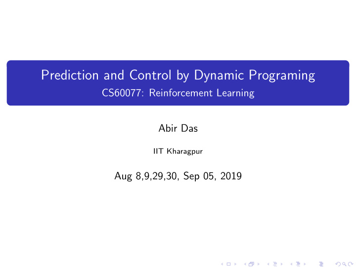 prediction and control by dynamic programing