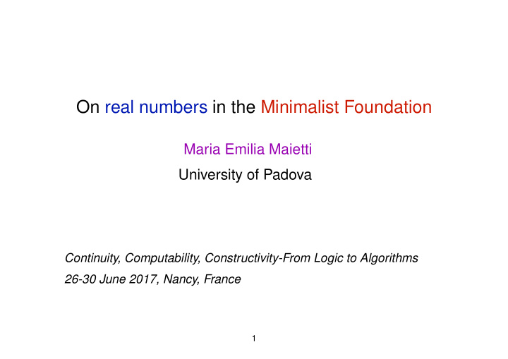 on real numbers in the minimalist foundation