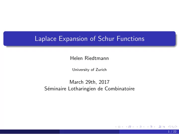 laplace expansion of schur functions