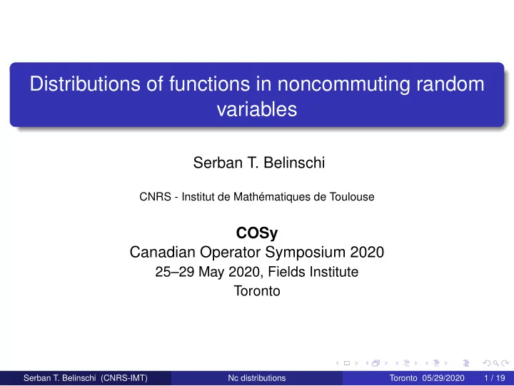 distributions of functions in noncommuting random