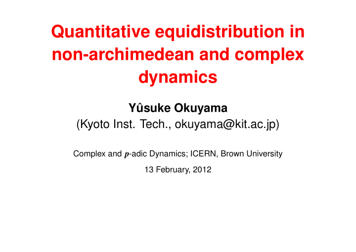 quantitative equidistribution in non archimedean and